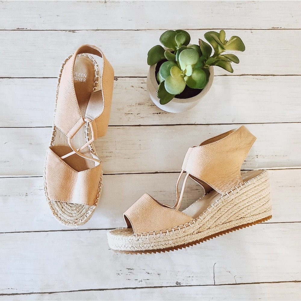 Eileen Fisher Anges Leather Espardrille Wedge Sandals